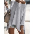 thumbnail image 1 of Plus Size Casual Sweater Women's Solid Long Sleeve Cold One Shoulder Split Pullover, 1 of 8