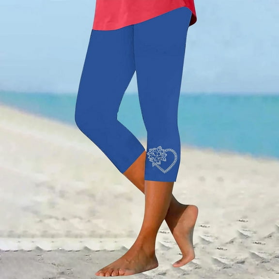 Sakmal Soft Leggings Women Blue High Waisted Comfy Plus Size Yoga Pants Gemstone 7/8th Running Leggings