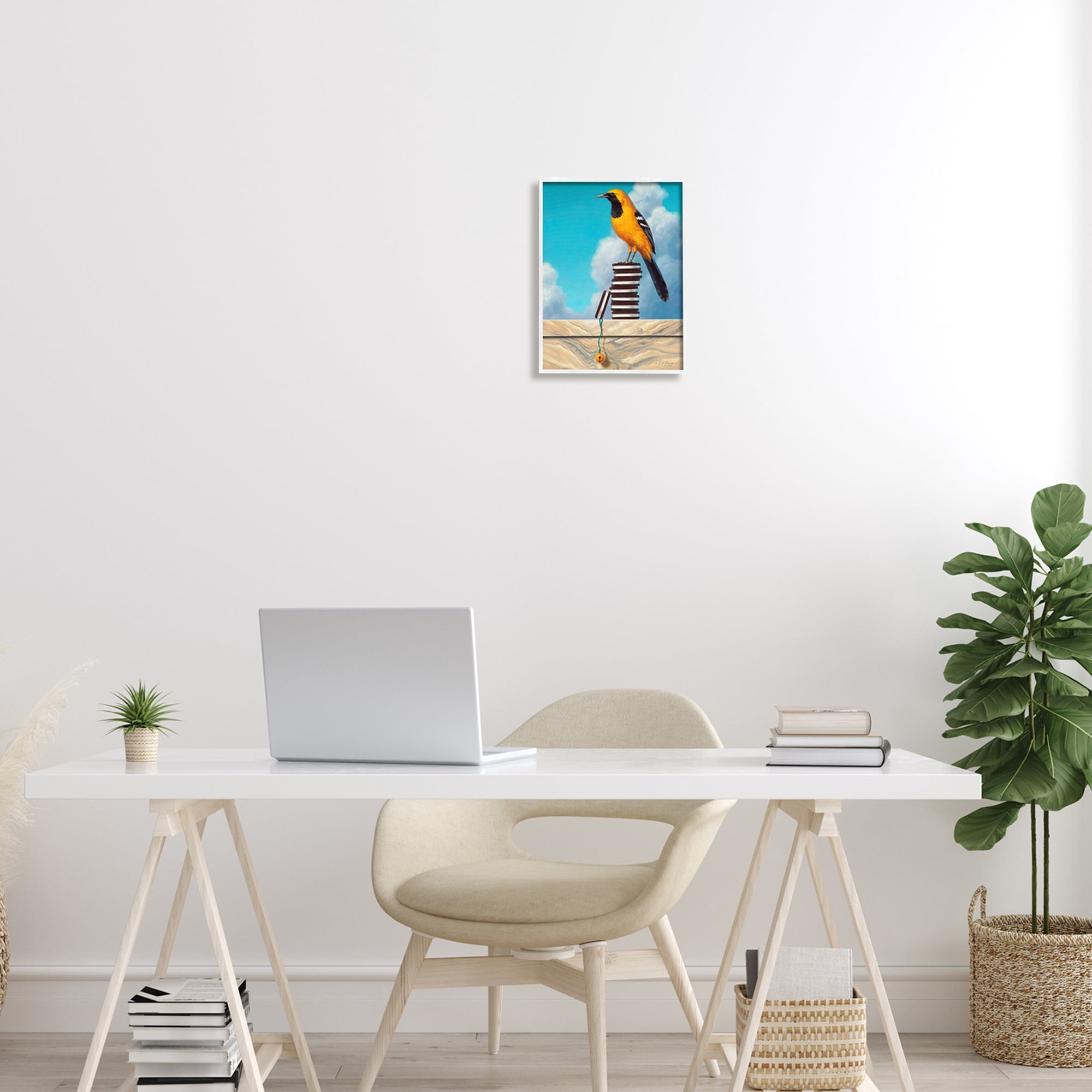 Stupell Industries Oriole Bird Sandwich Cookies Cloudy Sky Painting Framed Wall Art, 11 x 14, Design by Linda Ridd Herzog
