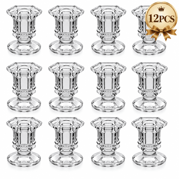 Candlestick Holders Clear Taper Candle Holders Small Glass Candle Stick Holder Decor for Wedding Birthday Christmas Gruduation Set of 12