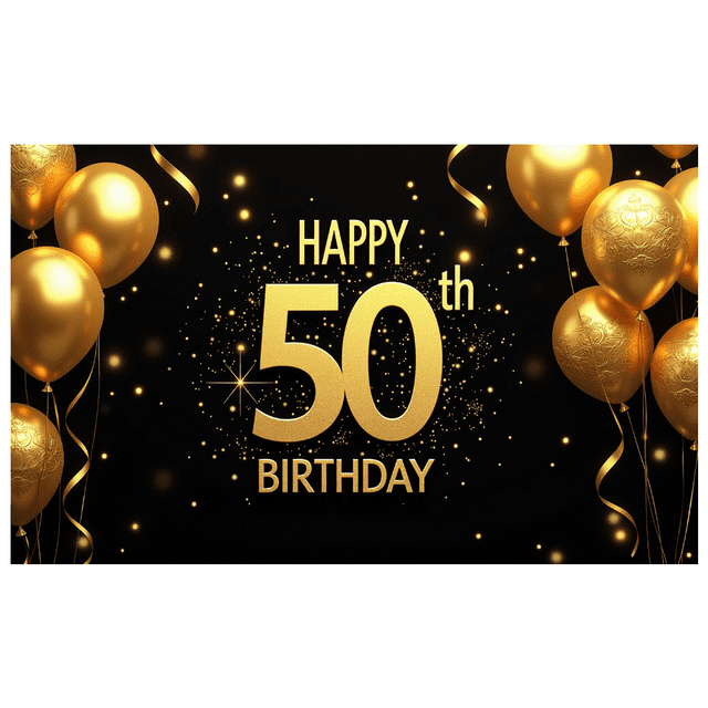 Golden Happy 50th Birthday Banner Background, Party Backdrop Decorations for Photography Props Birthday Party Celebration Photo Booth Decor