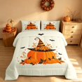 thumbnail image 3 of Homewish Halloween Cartoon Pumpkin Full Size Comforter Sets, Autumn Floral Bat Bedding Comforter Set, Pale Yellow Orange, Pumpkin Bat Reversible, 3 Pieces 1 Comforter and 2 Pillowcases, 3 of 6
