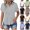 Beige, variant on Women Collared Short Sleeve Solid Side Split Pockets Casual Tops