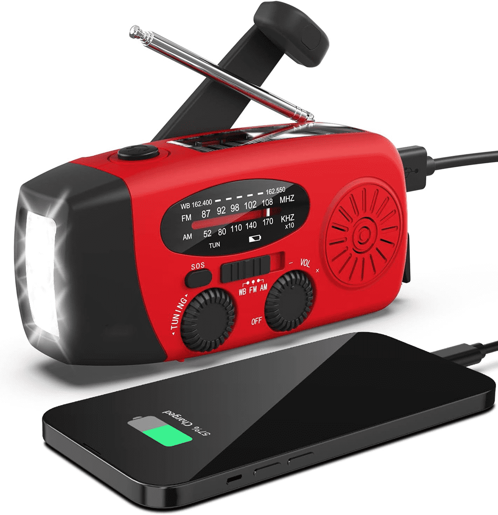 Hand Crank Emergency Radio AM/FM/NOAA LED Flashlight USB-C Charge Solar Power