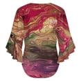 thumbnail image 6 of Abstract Swirling Paint Colorscape Women's V-Neck Blouse With 3/4 Ruffled Bell Sleeves Casual Top Ladies Blouses, 6 of 7