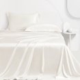 thumbnail image 4 of LINENWALAS Twin XL Sheet Sets, Cooling Sheets, Rayon Derived from Bamboo, Deep Pocket Up to 16", Breathable & Soft Bed Sheets, Luxury Silky Bedding Sheets (Twin XL, Ivory), 4 of 9