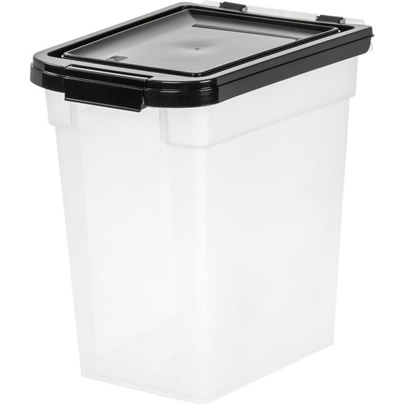 IRIS USA 10 Lbs / 12.75 Qt WeatherPro Airtight Pet Food Storage Container, for Dog Cat Bird and Other Pet Food Storage Bin, Keep Fresh, Translucent Body, BPA Free, Clear/Black