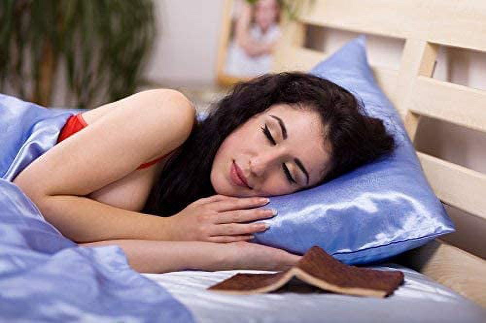 Vuvet Bedding 100% Pure Silk Satin Sheet 7pcs,Silk Fitted Sheet 15''Deep Pocket,Silk Flat Sheet,Silk Duvet Cover & Pillowcases |Wrinkle Free|Cal-King,Sky Blue
