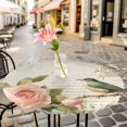 thumbnail image 6 of Pink Floral Round Tablecloth for 45-54 Inch Tables,Fitted Table Cover with Elastic Edge,Bird Branch Vintage Mottled Middle Century Waterproof Outdoor Table Cloth Protector for Patio Garden Dinner, 6 of 9