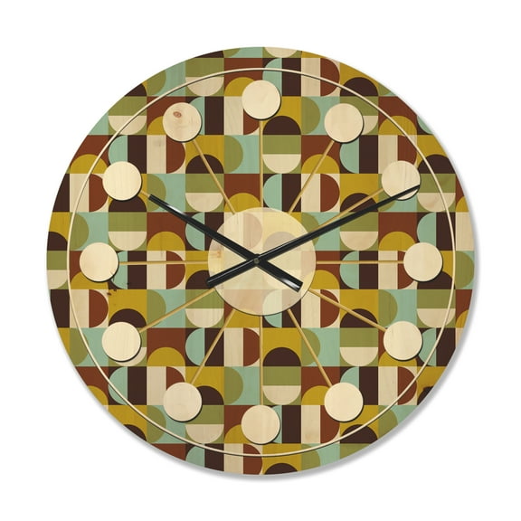Designart 'Polka Dots Retro Pattern I' Mid-Century Modern Wood Wall Clock