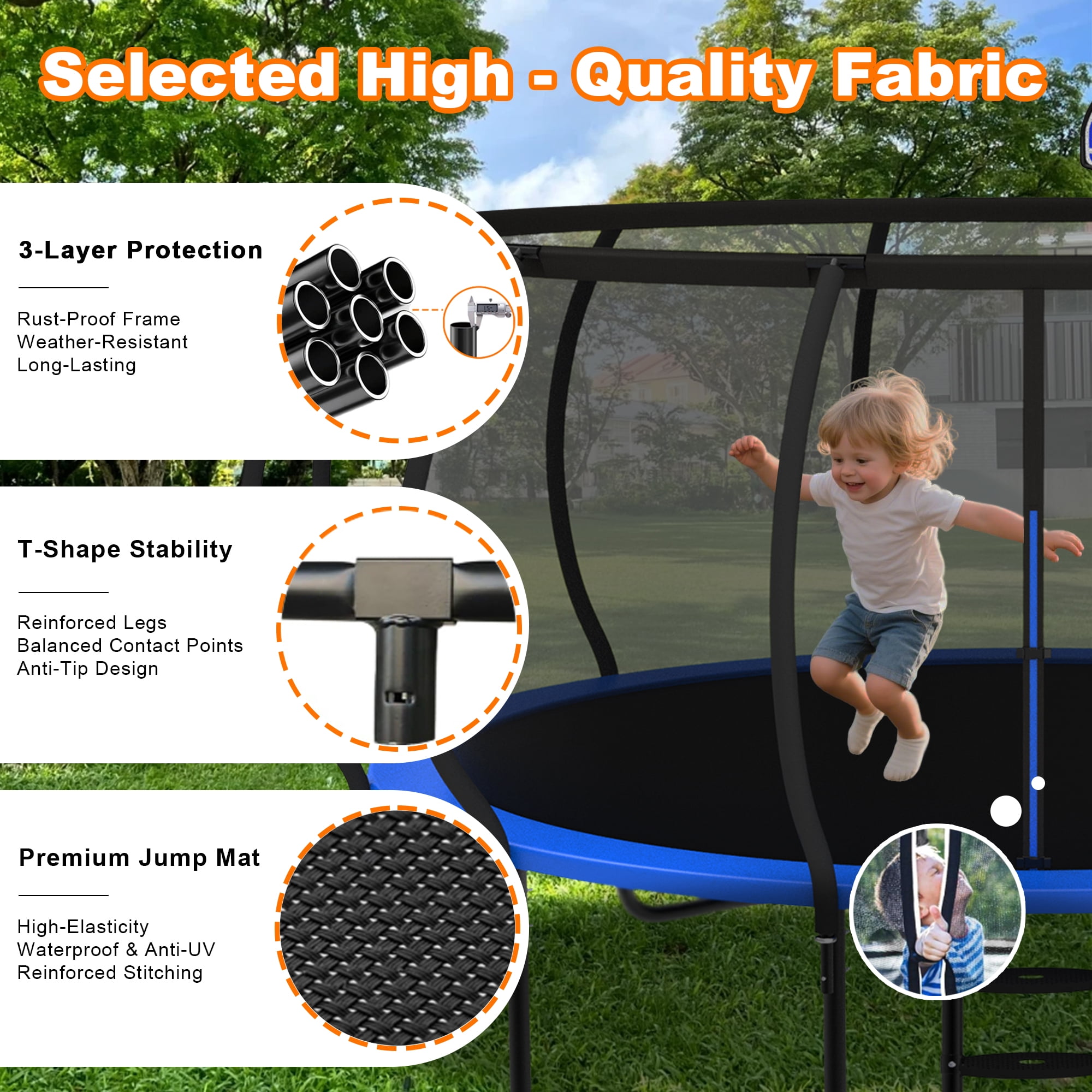 DeepRoar 2026 Upgraded 10FT Trampoline for Kids, Heavy Duty 1000LBS Outdoor Trampoline Set with Enclosure, Basketball Hoop, Light and Sprinkler, Recreational Trampolings for Backyard