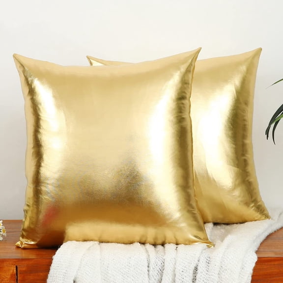 Pack of 2 Decorative Throw Pillow Covers Soft Modern Metallic Shiny Cushion Pillowcase, 18 x 18 Inch