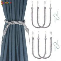 Spencer 2Pcs Braided Curtain Tiebacks, Rope Belt Curtain Tie Buckle Holdback Drapery Curtain Tie Back with 2 Metal Hooks (Gray)