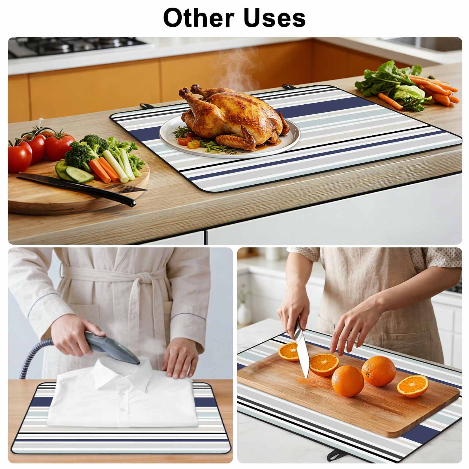 Blue Black Grey Striped Stove Top Cover for Electric Stove, Heat-proof & Non Slip Glass Top Stove Cover Protector, Farmhouse Stripes Kitchen Flat Cooktop Rubber Mat 24x21 Inches
