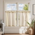 thumbnail image 1 of Striped Linen Kitchen Curtains 24 Inches Length Tier Curtains Farmhouse Modern Cafe Style Small Window Treatments Airy Light Filtering Rod Pocket for Living Room Bathroom 2 Panels Beige, 1 of 8