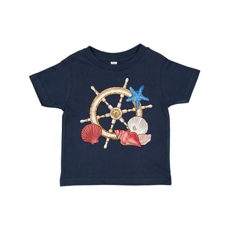 

Inktastic Ship Wheel and Sea Shells in Red White and Blue Gift Toddler Boy or Toddler Girl T-Shirt
