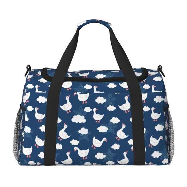 Fotbe Cute Goose On Blue Sky Bolsa de Viaje con Estampado, Bolsa de Fin de Semana para Mujer con Compartimento para Zapatos, Bolsa de Gimnasio con Bolsillo Húmedo