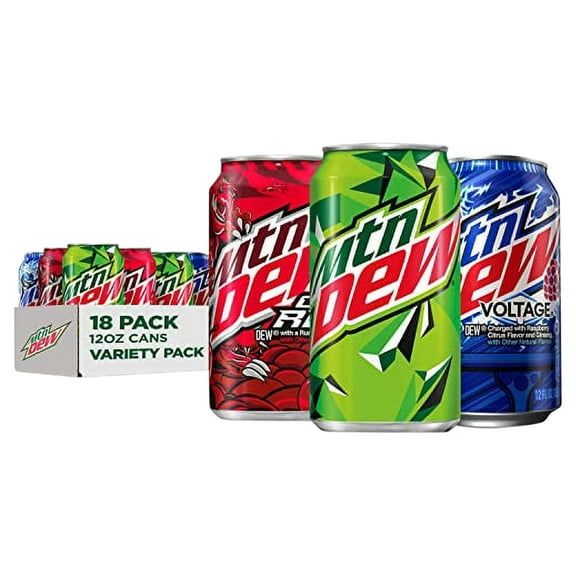 Mountain Dew 3 Flavor Core Variety Pack (Dew, Code Red, Voltage), 12 Fl Oz (Pack of 18)