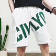thumbnail image 4 of Skymirror Men Summer Casual Shorts Elastic Drawstring Waist Wide Leg Shorts Letter Print Big Pockets Design Cargo Shorts, 4 of 8