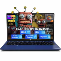 15.6" Gaming Laptop IPS FHD, AMD Ryzen 7 8745HS 32GB DDR5 RAM 2TB SSD (up to 4.9GHz) Radeon 780M Graphics Business Computer with 100W Type-C Backlit Keyboard, Fingerprint USB-C 4.0