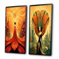 thumbnail image 3 of Designart "Retro Reverie Goddess in Dreamy Colors II" Fashion Woman Framed Wall Art Set Of 2 - Glam Red Gallery Wall Frame Set For Home Decor, 3 of 6