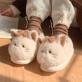thumbnail image 1 of Pantuflas de gato de dibujos animados lindas, pantuflas de piel mullida para mujer, zapatos para el hogar con suela gruesa, cómodas pantuflas de animales para invierno kawaii de 24,5 cm, 1 of 3