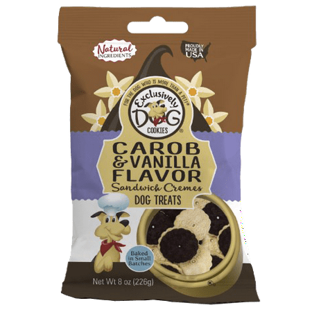 Flavor Sandwich Creme Dog Cookies - Exclusively Dog Cookies Carob and Vanilla Flavor Sandwich Cremes Dog Treats, 8 oz