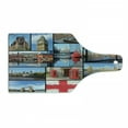 thumbnail image 1 of England Cutting Board, Capital City Telephone Booth Clock Tower Bridge River British Flag Flowers, Decorative Tempered Glass Cutting and Serving Board, Wine Bottle Shape, Blue Red, by Ambesonne, 1 of 1