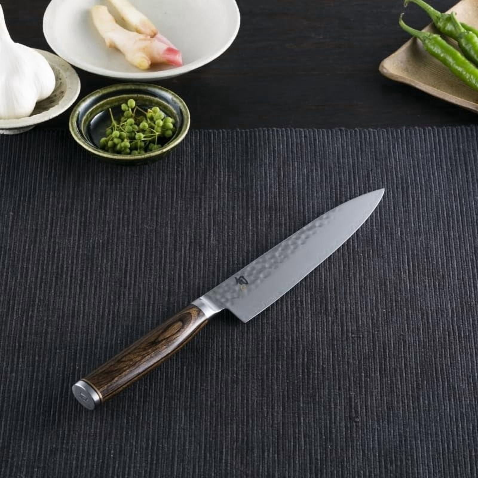 Shun Premier 6.5-Inch Utility Knife, VG-MAX Core with Damascus Stainless Steel Cladding, Pakkawood Handle