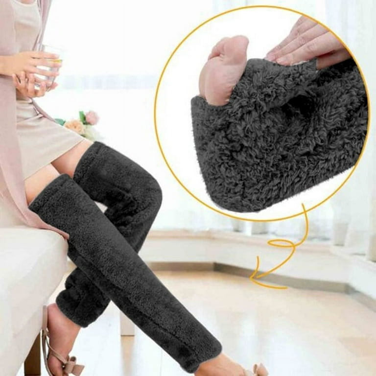 Women Thermal Fleece Long Socks Leg Warmers Socks Plush For Comfort Gray 