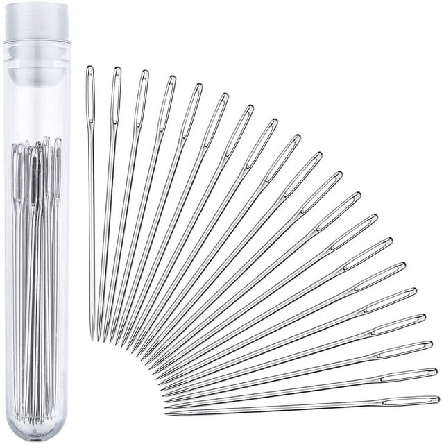 Large-Eye Stitching Needles for Leather Projects with Clear Bottle, 20 Pieces