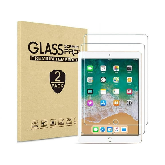 [2 Pack] Tempered Screen Protector For iPad 9.7 inch 2018 & 2017 / iPad Pro 9.7 / iPad Air 2 / Air 1 Tempered Glass Film Protector, Face ID & Apple Pencil & Case Compatible