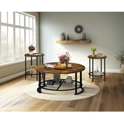 Lamerge 3-Piece Modern Living Room Table Set, Coffee Table and 2 End Side Tables, Rustic Brown