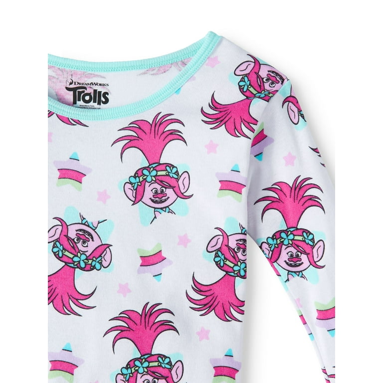 DreamWorks Girls Little Trolls 4 Piece Cotton Pajama Set Pink pep