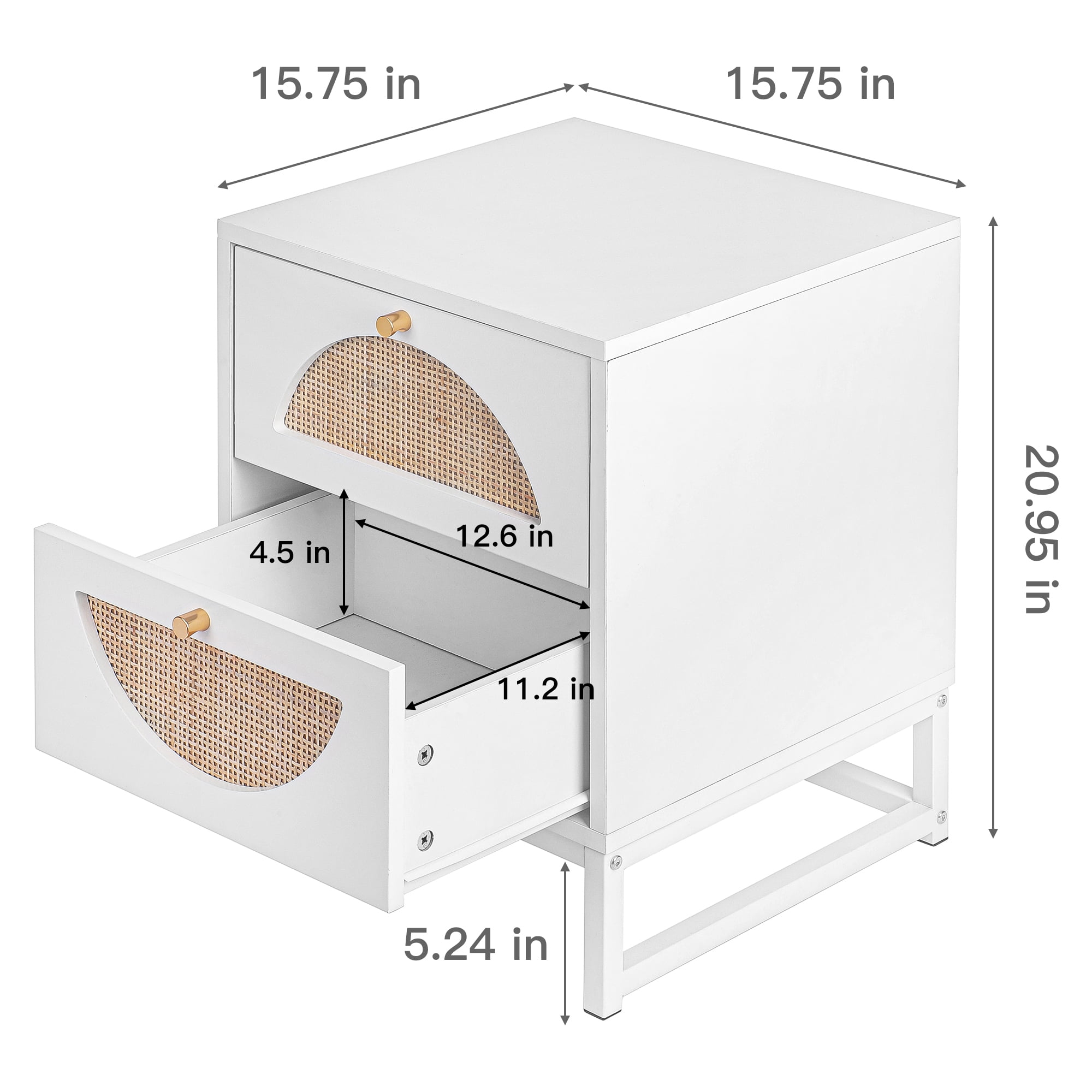 Resenkos White Nightstand for Bedroom with Drawer, Wood Rattan Bedside Table Living Room Side Table