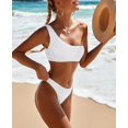 thumbnail image 3 of Women's Ribbed Bikini Sets One Shoulder Top with Mid Waist Two Piece Bathing Suit, 3 of 6