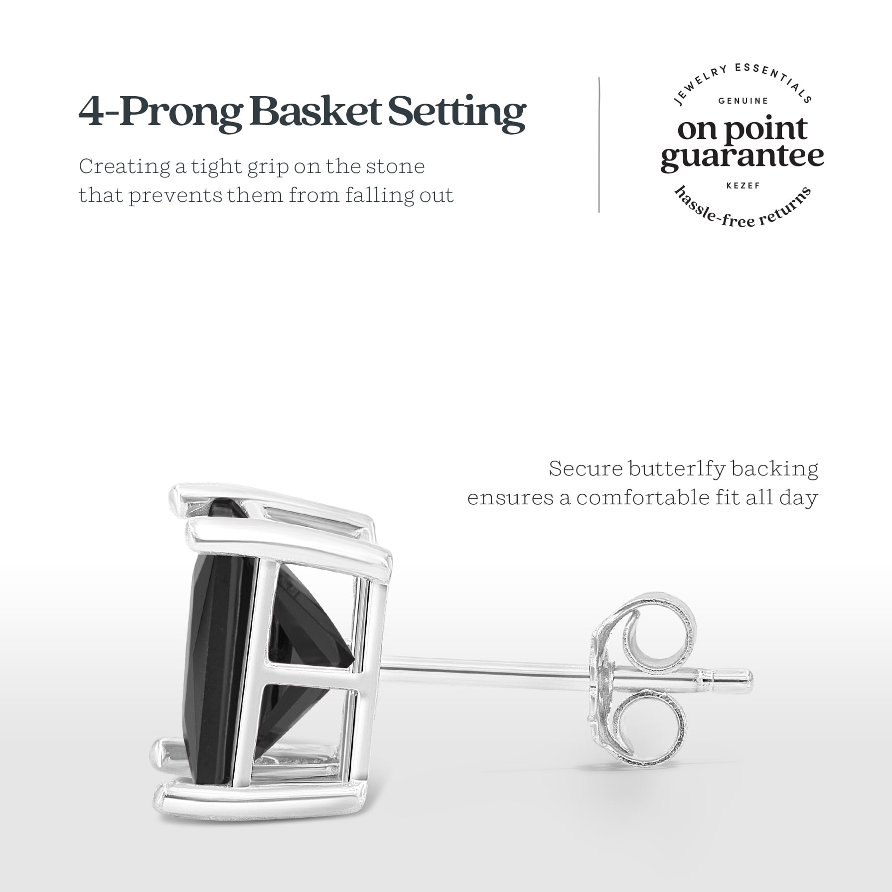 Square 8x8 Post Basket Ear Black CZ - 925 + Ecoat