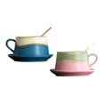 thumbnail image 1 of Taza de café, taza de té, artículos para beber, decoración del hogar con cuchara, 280 ml con asa, taza de cerámica Azul, 1 of 9