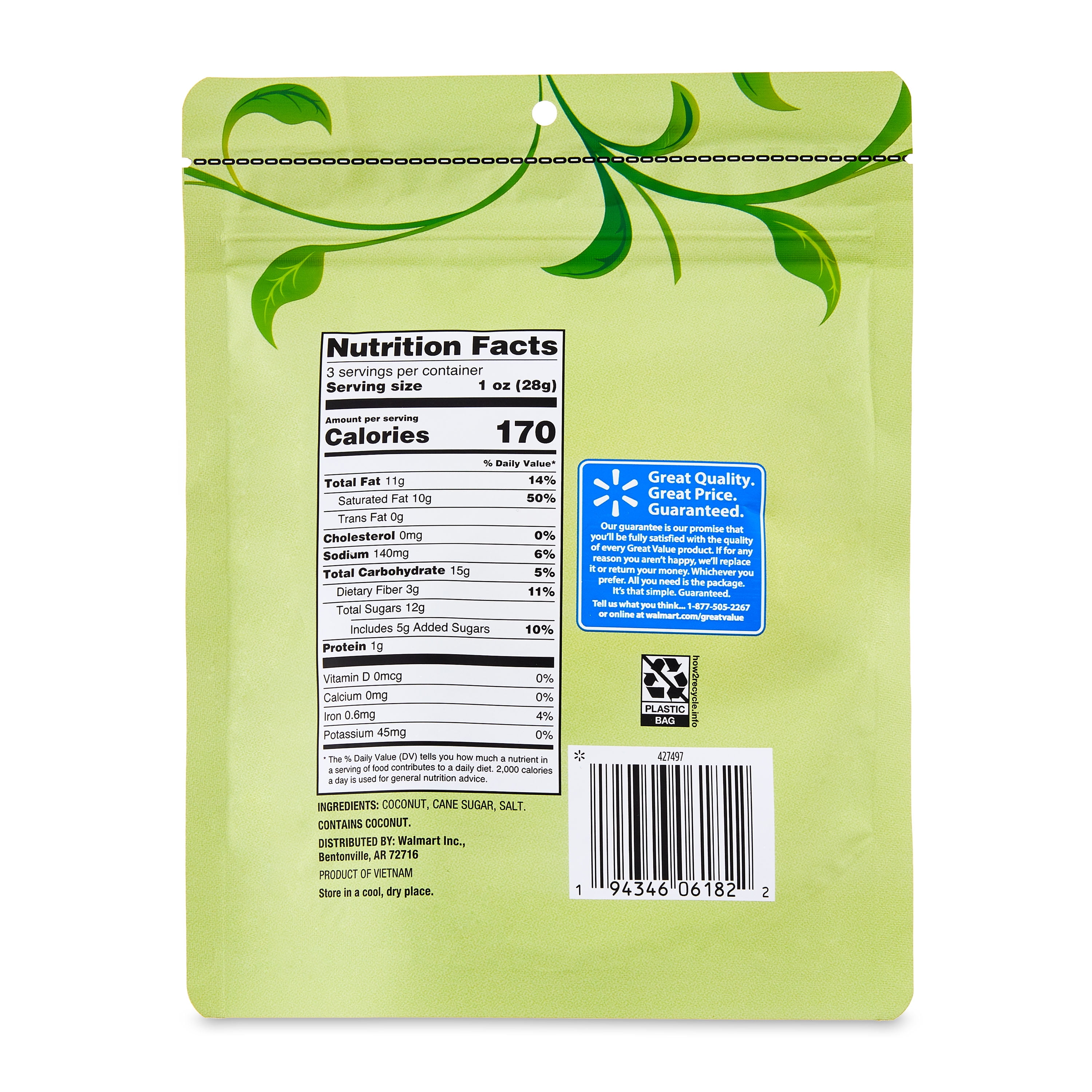 Great Value Toasted Coconut Chips, 3 oz