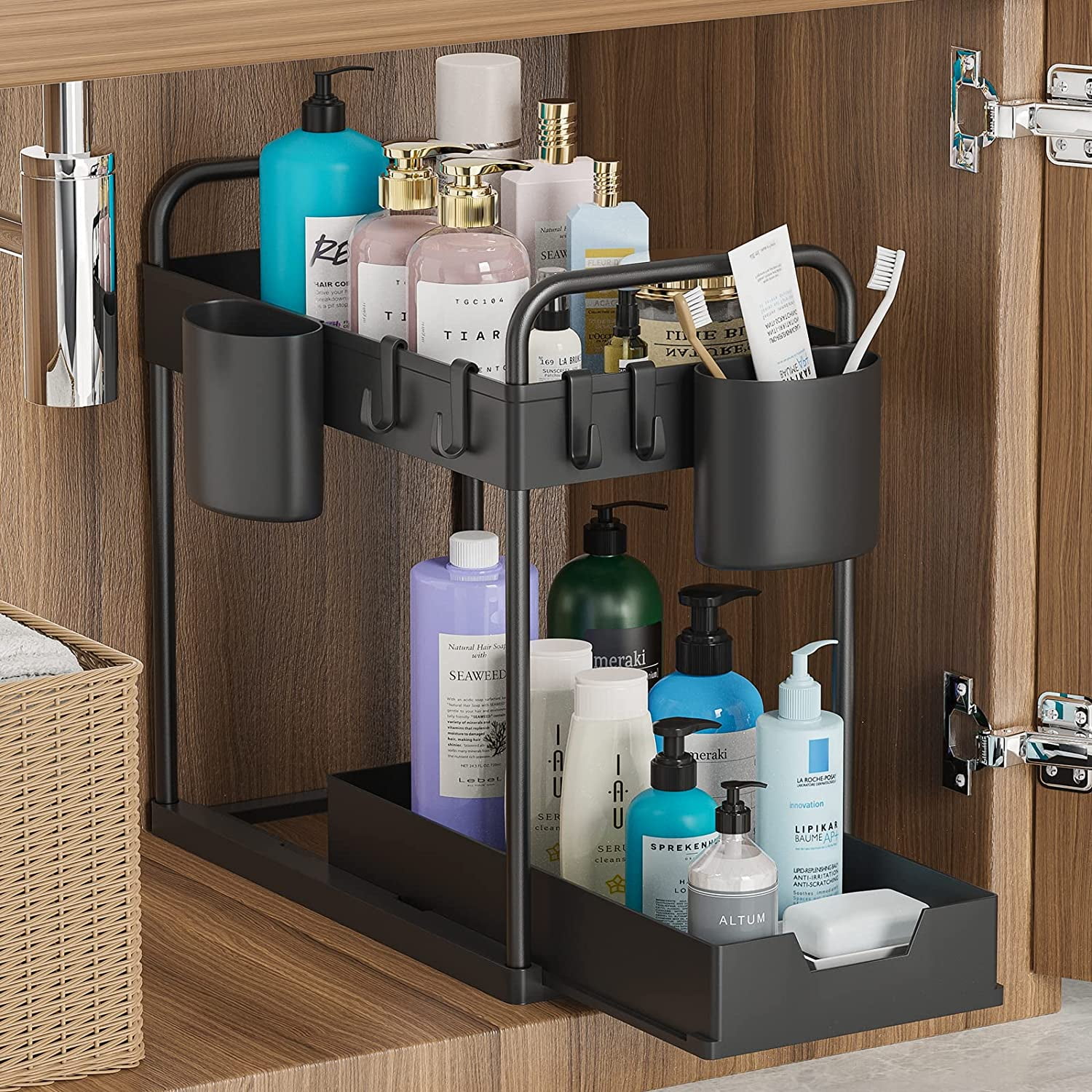 Homgreen Pull Out Under Sink Cabinets Organizer, Stackable 2 Tier