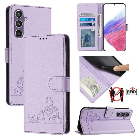 Flip case for GANGXUN Samsung Galaxy S24 Wallet Case with Kickstand, Card Slots, RFID Block, Cat Design