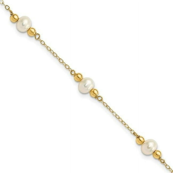 14k 5-6mm White Near-Round Freshwater Cultured Pearl Beaded 5-Station 7.5 inch Bracelet XF449