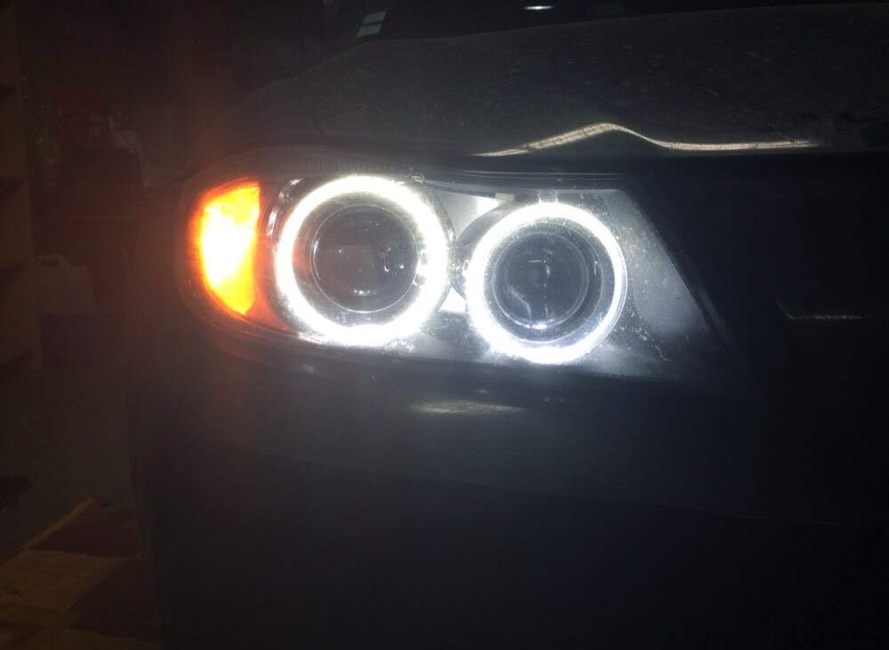 iJDMTOY White LED Angel Eye Bulbs Compatible with BMW E90 E91 325i 330i Pre-LCI, Powered by 2-Piece 3W 7000K Xenon White LED Diodes