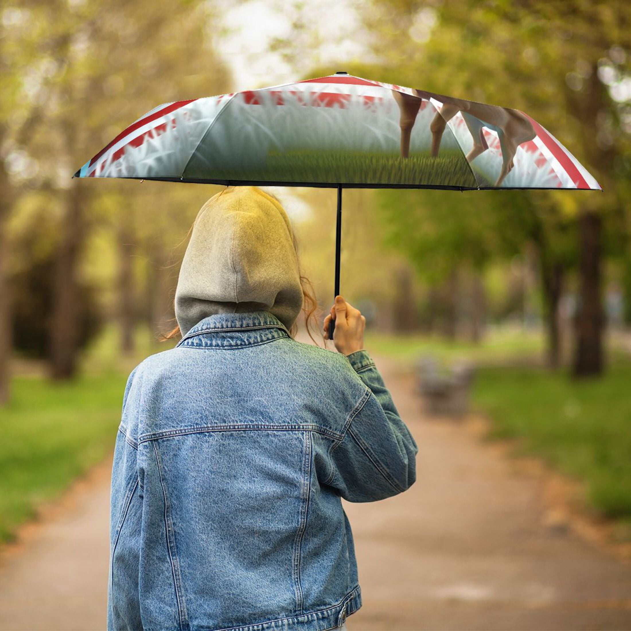 Deer and American Flag Compact Sun Umbrella Windproof Travel Umbrellas for Rain Strong Portable UV Protection