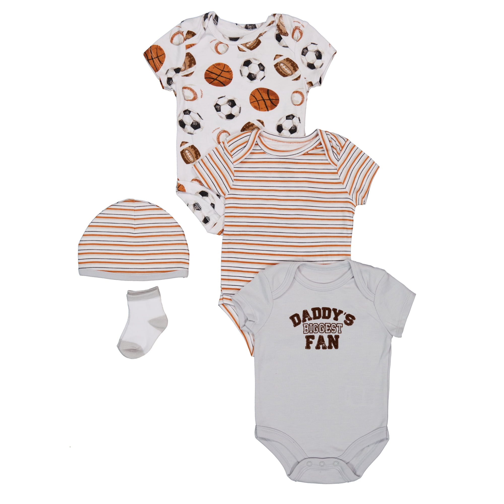 Baby Essentials Baby Boys' Sport Bodysuits, Hat and Socks Set Color: multi Size: 3 months