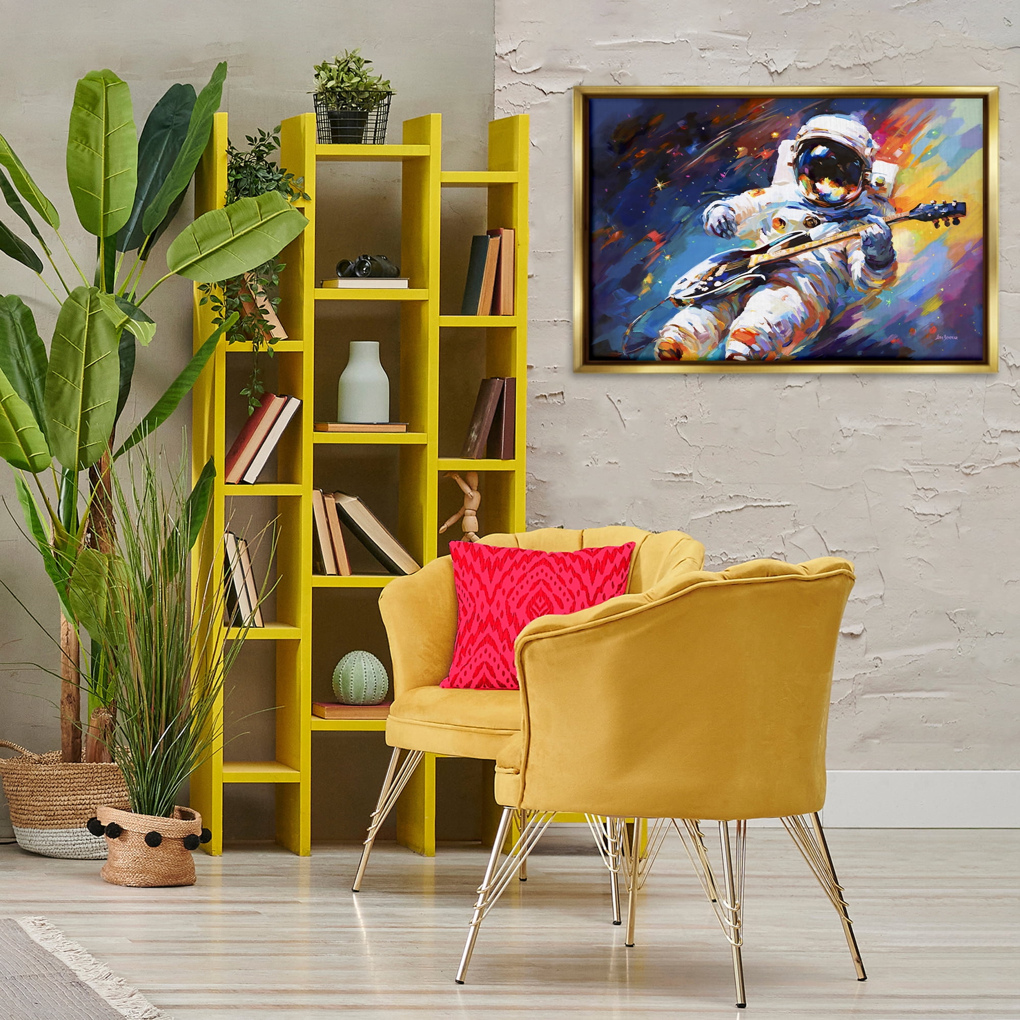 Stupell Industries Melodies Beyond Earth Astrology & Stars Painting Gold Floater Framed Canvas Art Print Wall Art, 31 x 21