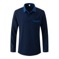 thumbnail image 3 of XIYON Men's Polo Shirt Men Long Sleeve Patchwork Lapel Shirt Casual Holiday Shirts Tops Classic Comfortable Golf Shirts For Men, 3 of 5