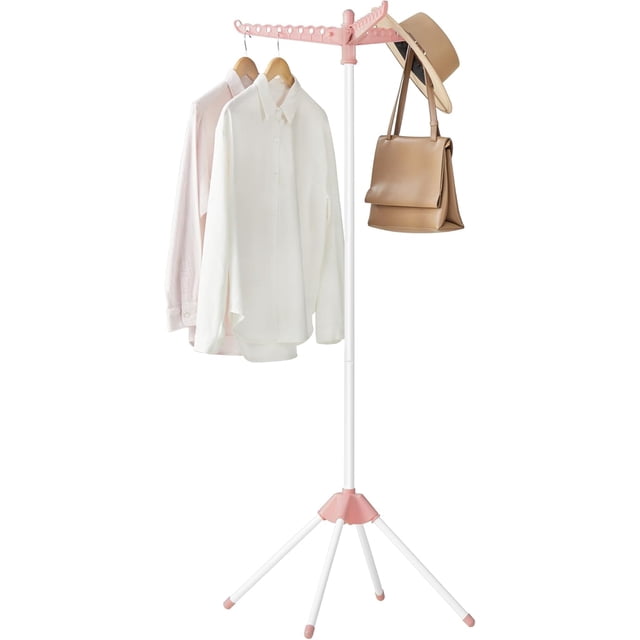 SONGMICS Clothes Drying Rack, 59.6 Inches High Laundry Drying Rack, Pink and White