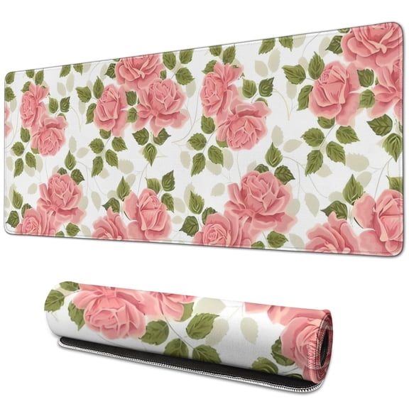 Long Mouse Pads for Desk,Pioneer Flower Floral Print Pattern Desk Mats on Top Of Desks, Desk Mouse Pad Extra Large with 3mm Non-Slip Base and Stitched Edge for Gaming,Office,Work,Home 31.5"x11.8"