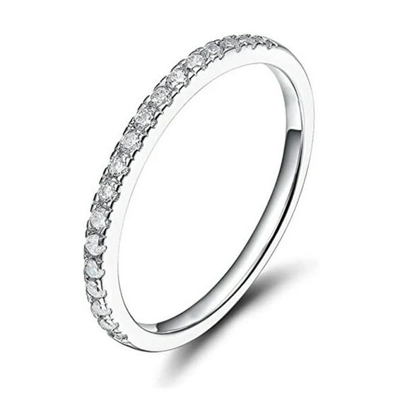 18K White Gold Created White Sapphire Thin Eternity Band Plated Size 8